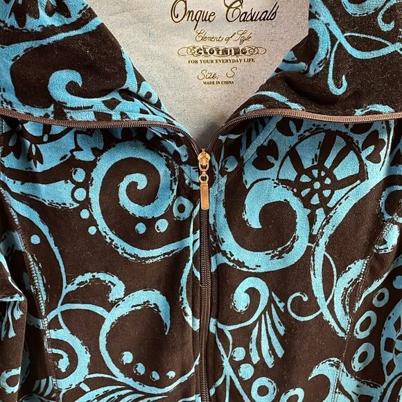 Onque Casuals Velour Zip Up Jacket, Size Small, Teal and Black - Picture 4 of 6
